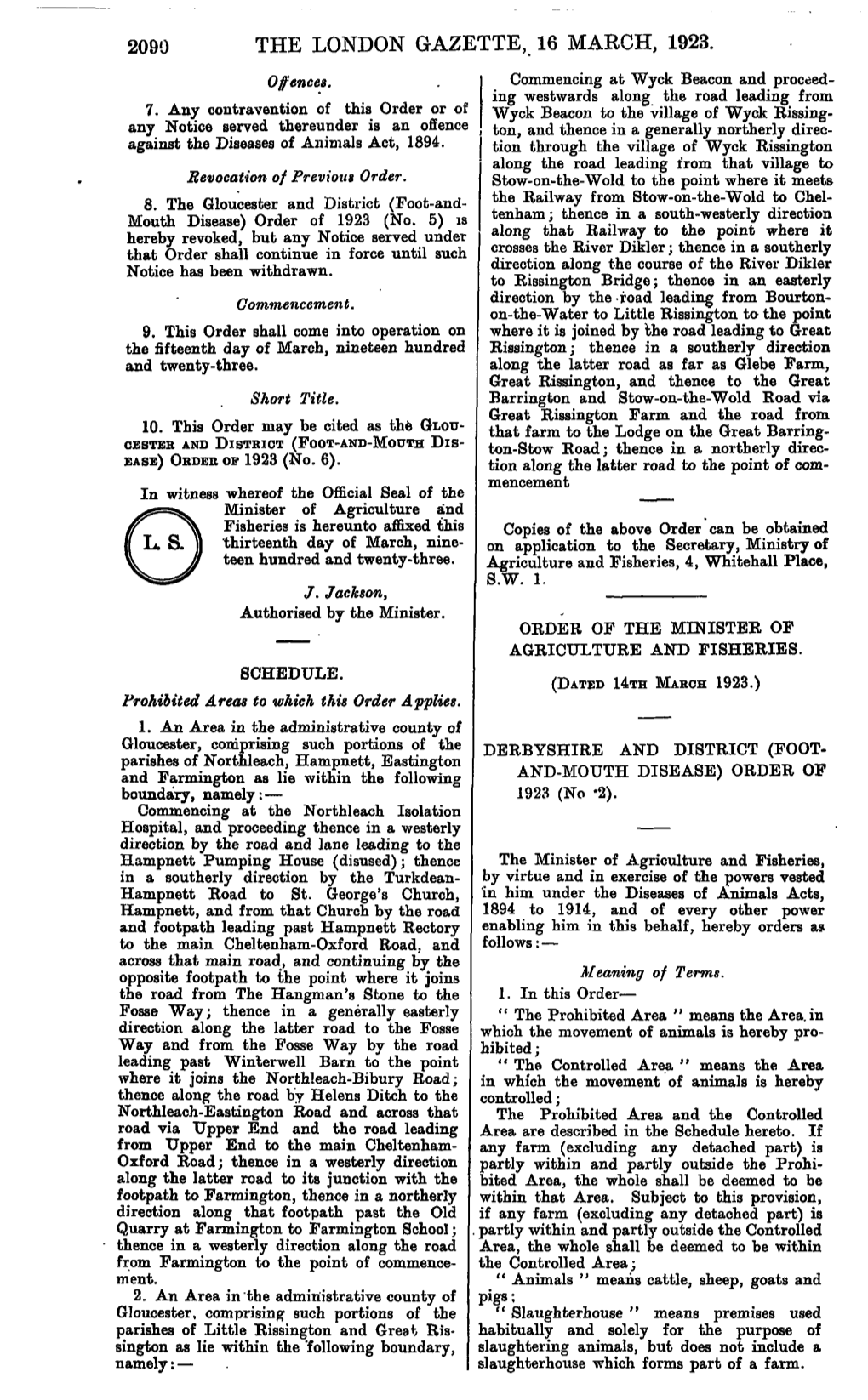 THE LONDON GAZETTE, 16 MARCH, 1923. Offences