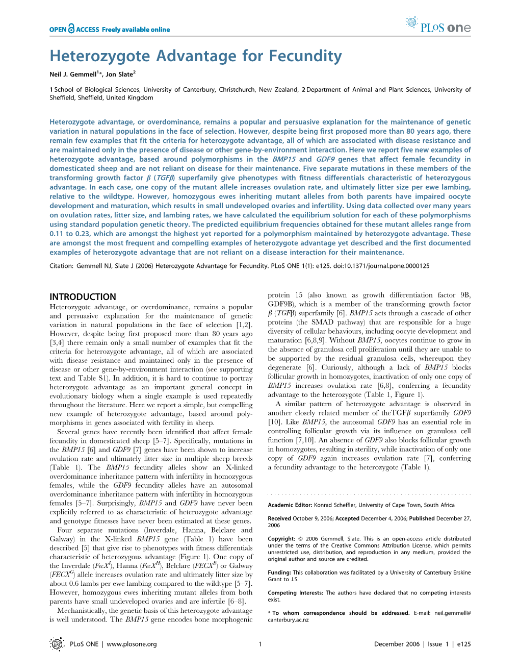 Heterozygote Advantage for Fecundity Neil J