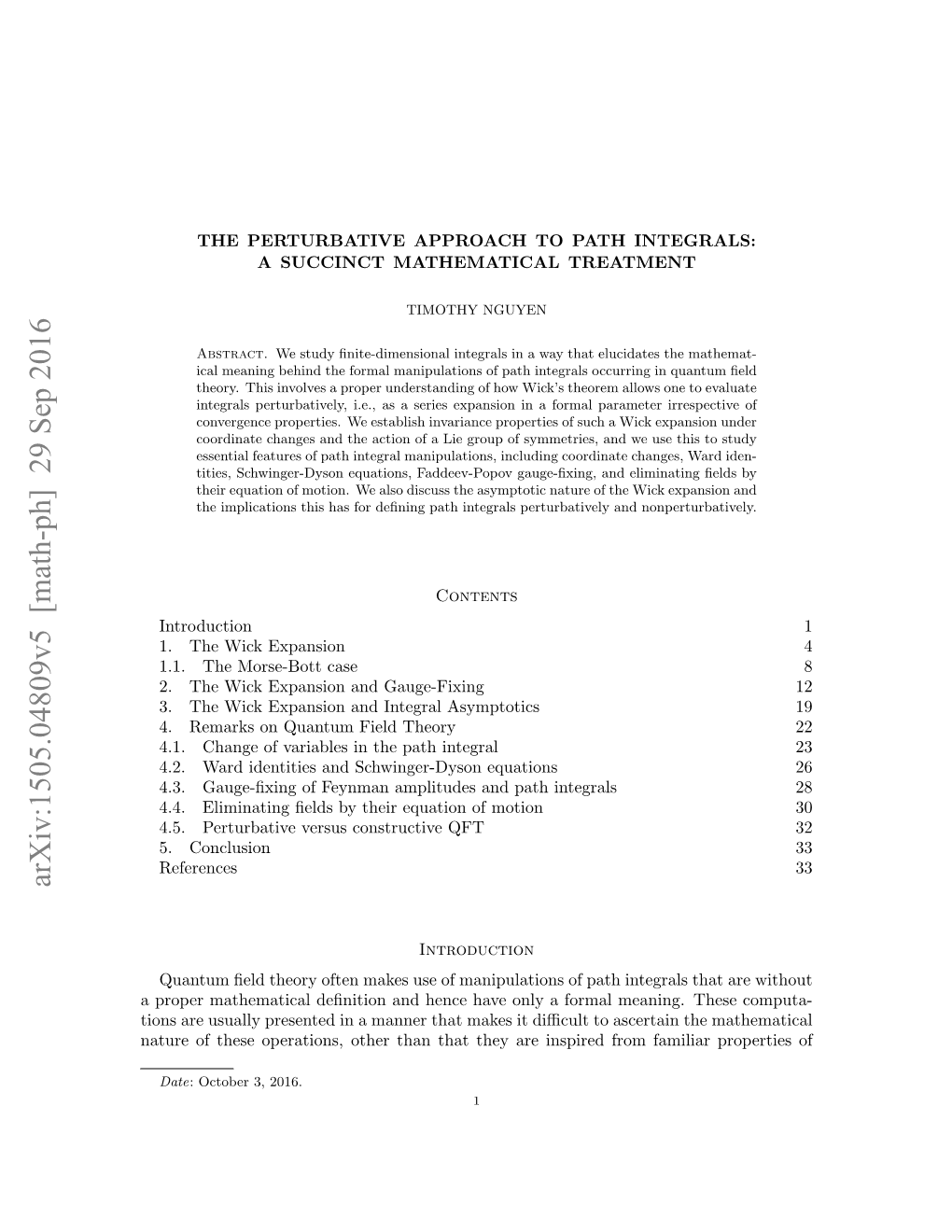 Arxiv:1505.04809V5 [Math-Ph] 29 Sep 2016