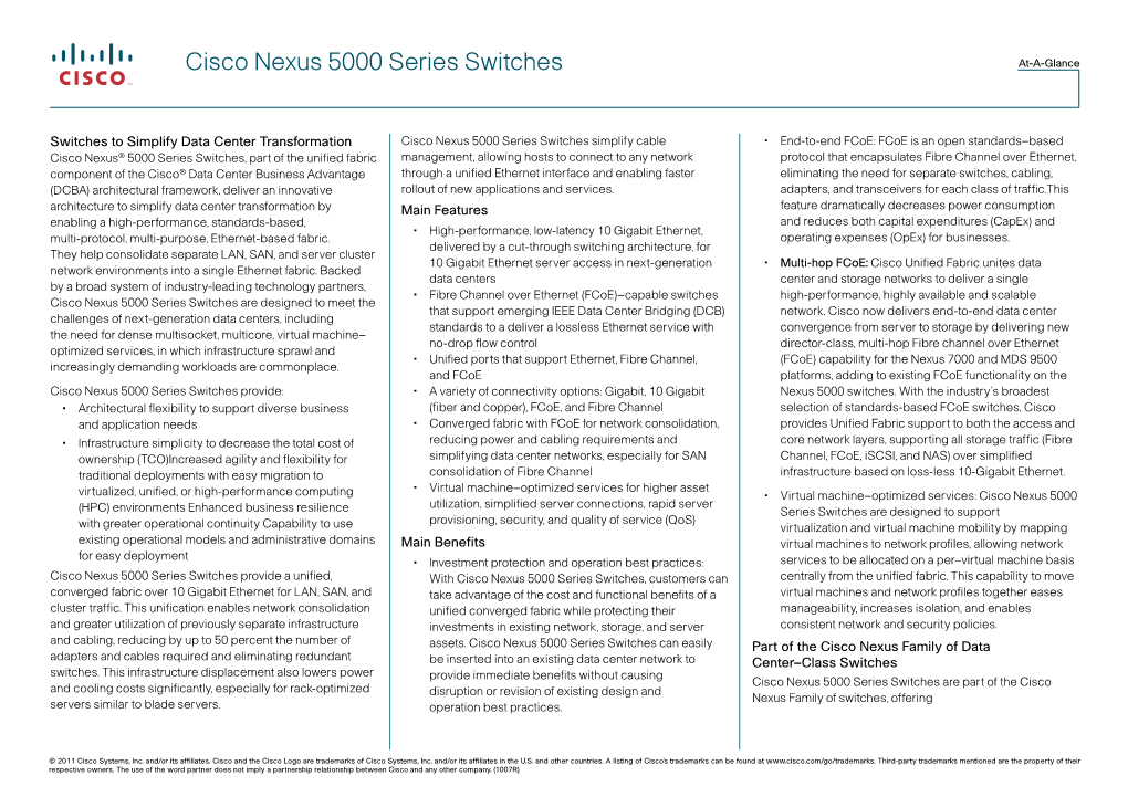 Cisco Nexus 5000 Series Switches At-A-Glance