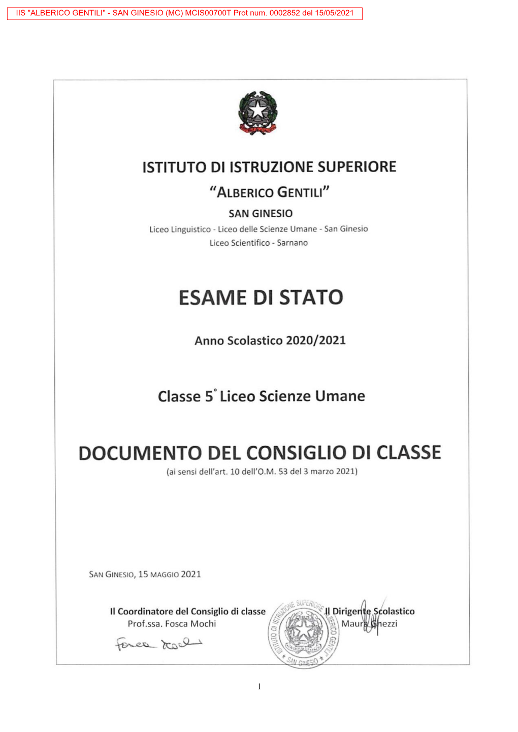 Documento 15 Maggio 5° Liceo Scienze Umane 20-21