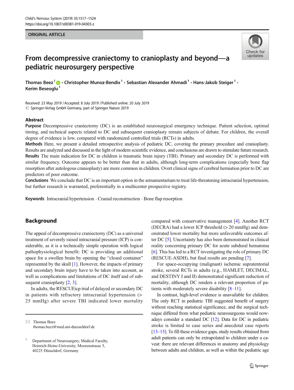 From Decompressive Craniectomy to Cranioplasty and Beyond—A Pediatric Neurosurgery Perspective