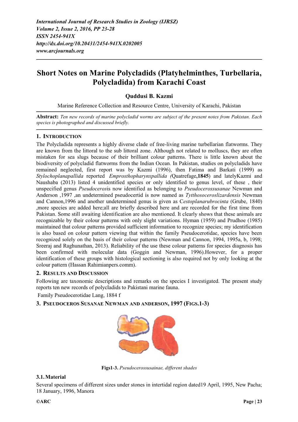 (Platyhelminthes, Turbellaria, Polycladida) from Karachi Coast