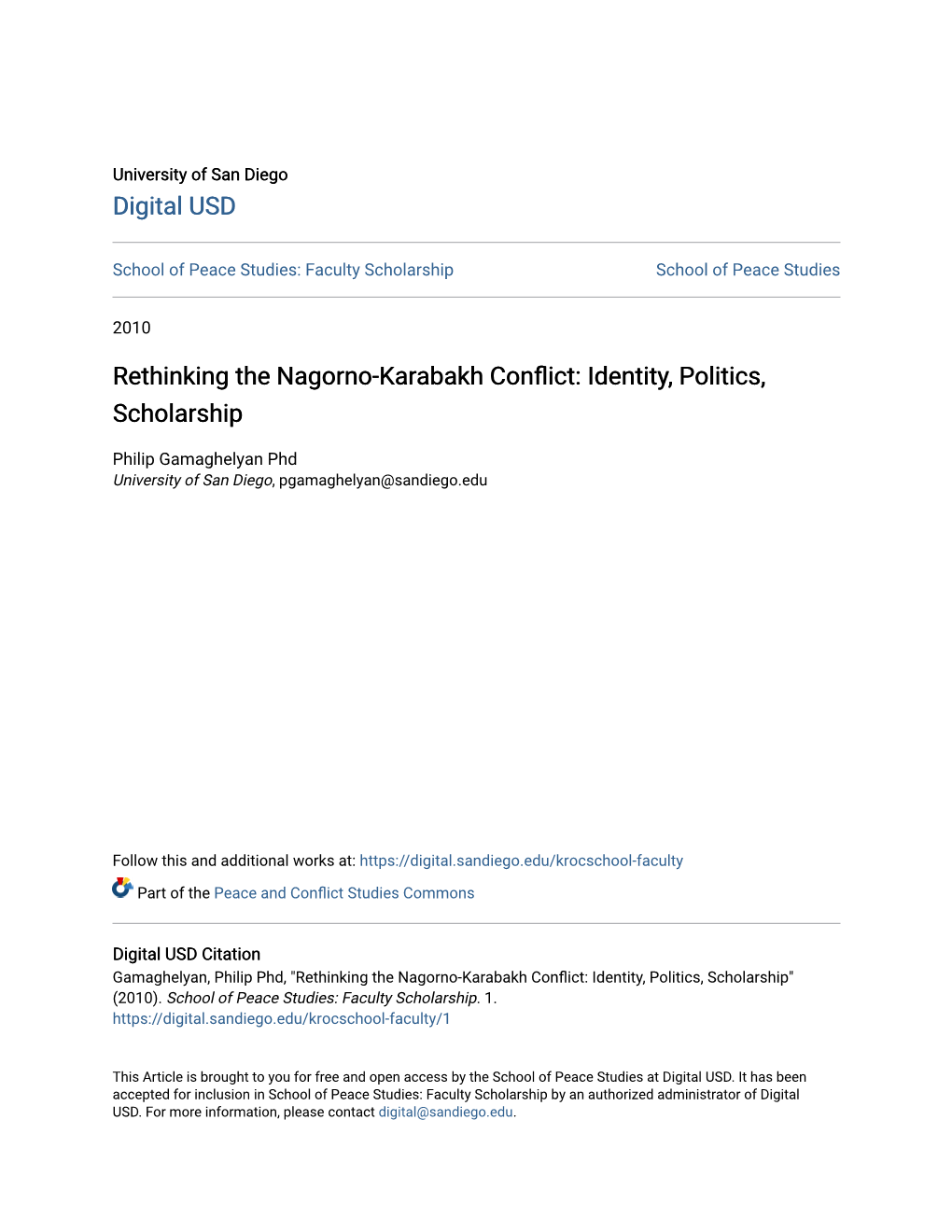 Rethinking the Nagorno-Karabakh Conflict: Identity, Politics, Scholarship