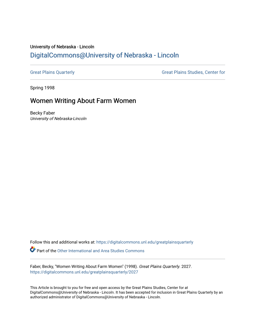 Women Writing About Farm Women