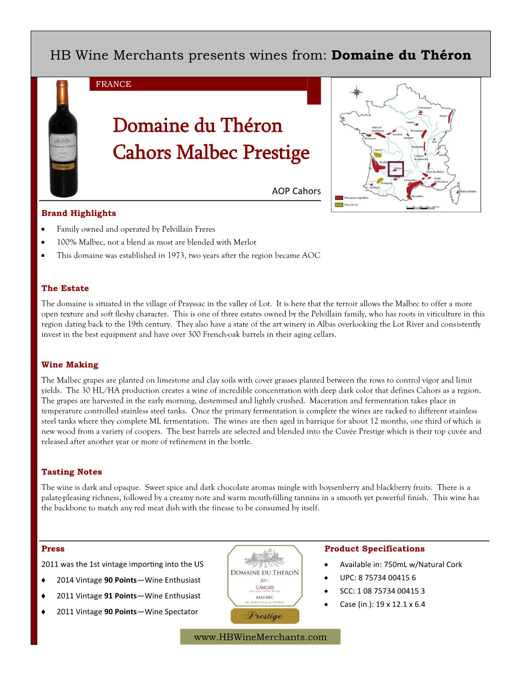 Domaine Du Théron Cahors Malbec Prestige