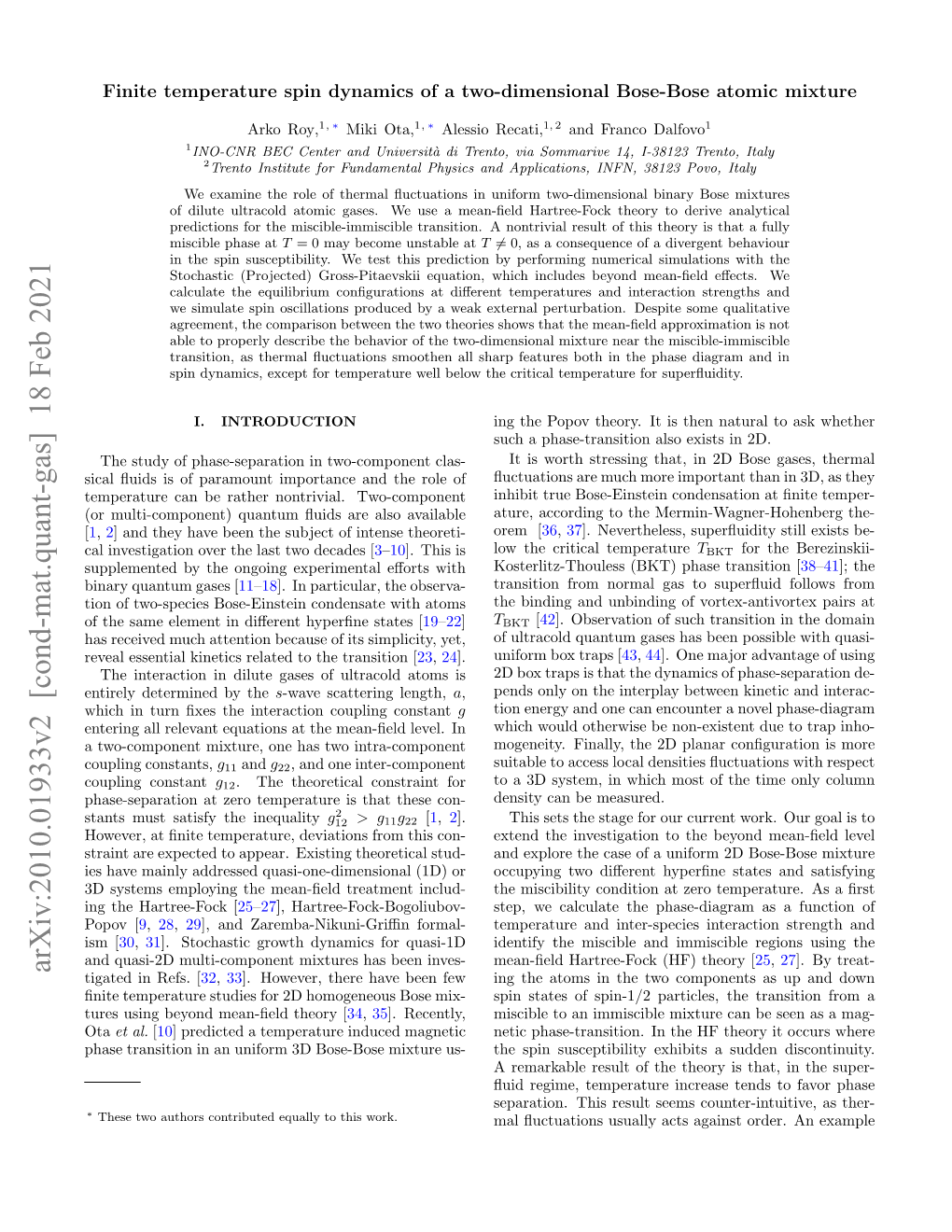 Arxiv:2010.01933V2 [Cond-Mat.Quant-Gas] 18 Feb 2021 Tigated in Refs