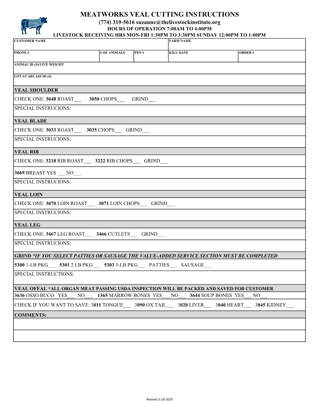 Meatworks Veal Cutting Instructions