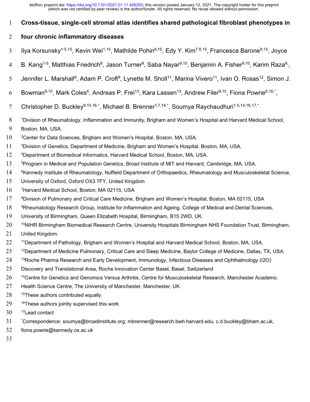 Cross-Tissue, Single-Cell Stromal Atlas Identifies Shared Pathological Fibroblast Phenotypes In