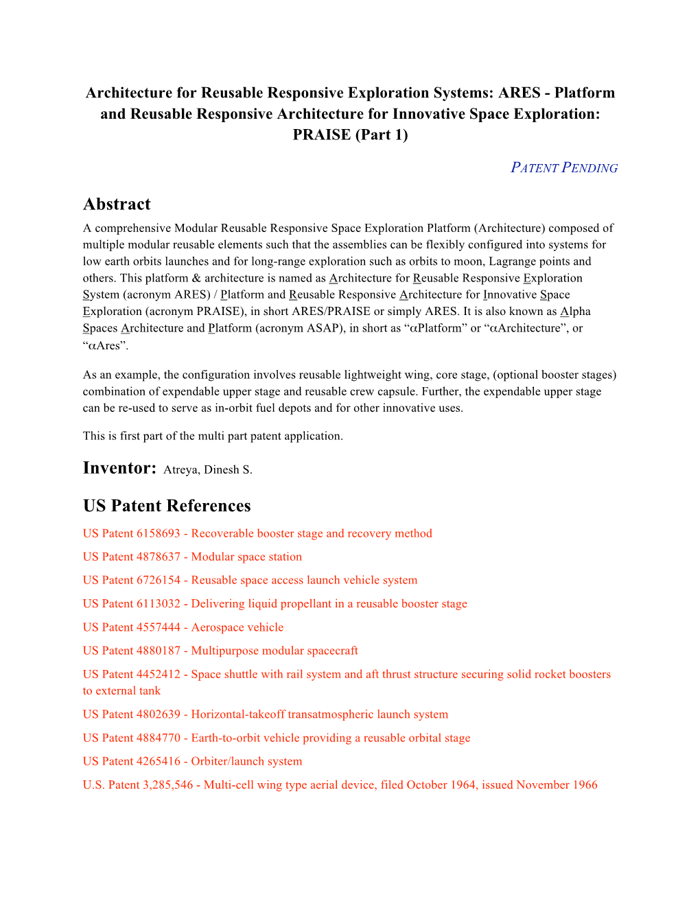 Abstract US Patent References