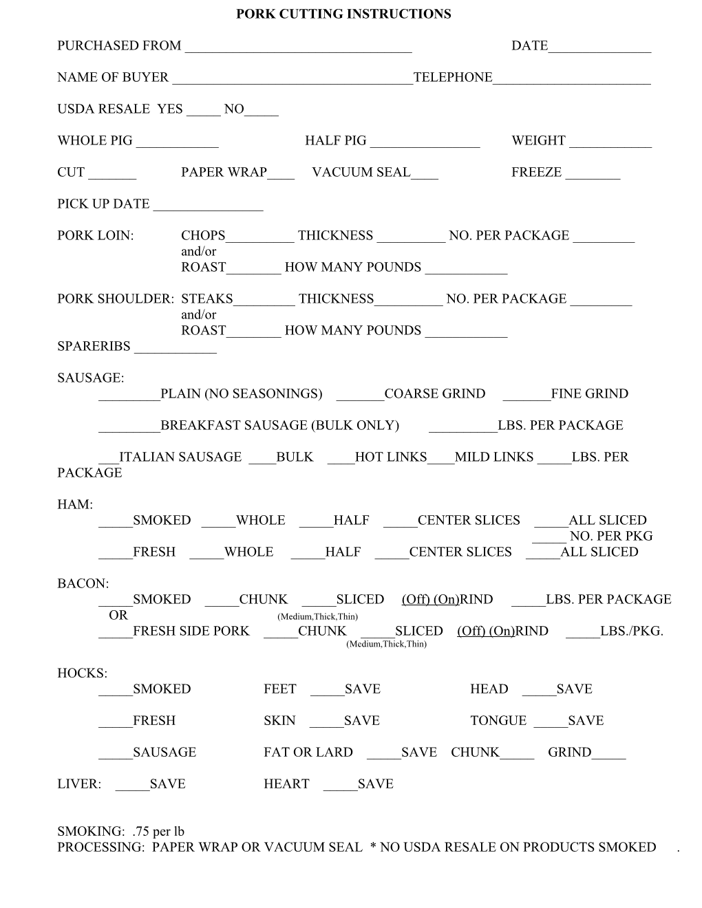 Pork Cutting Instructions