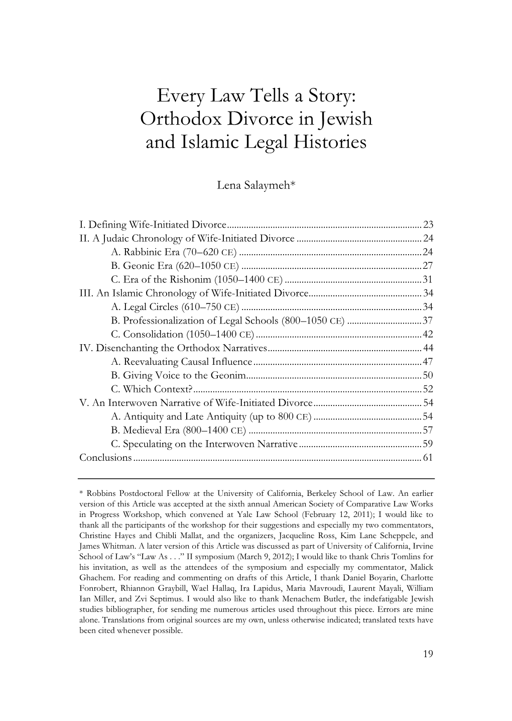 Orthodox Divorce in Jewish and Islamic Legal Histories