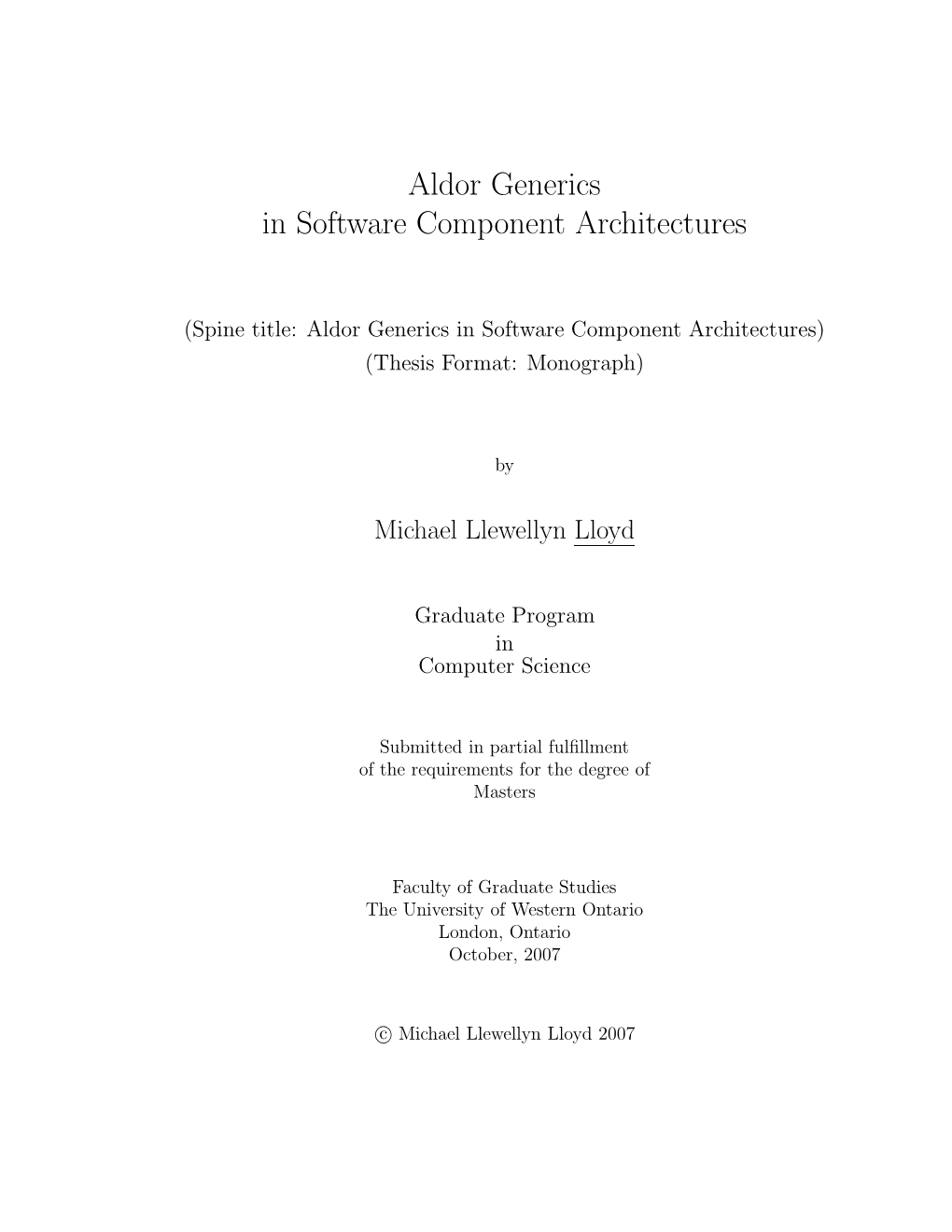 Aldor Generics in Software Component Architectures