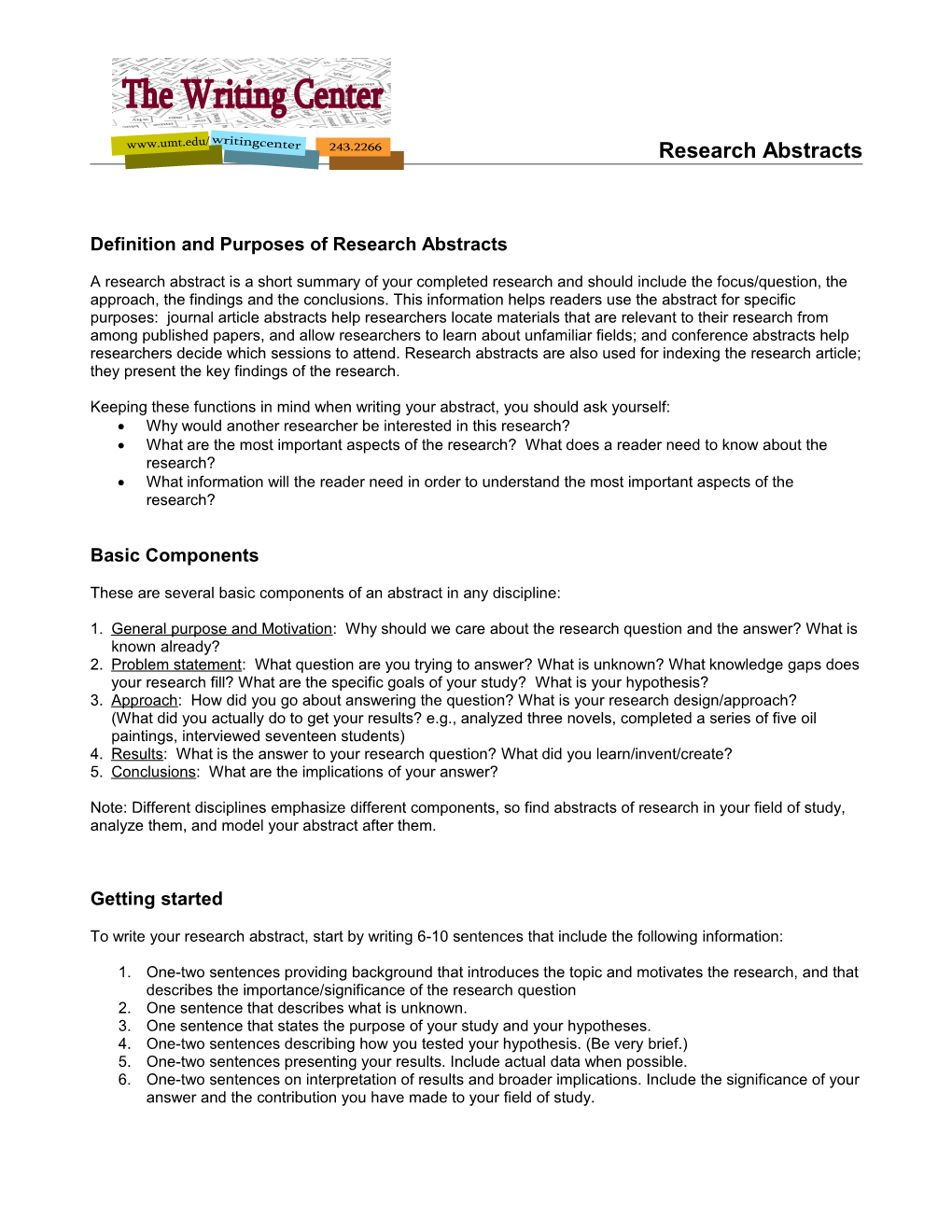 Research Abstracts Definition and Purposes of Research Abstracts