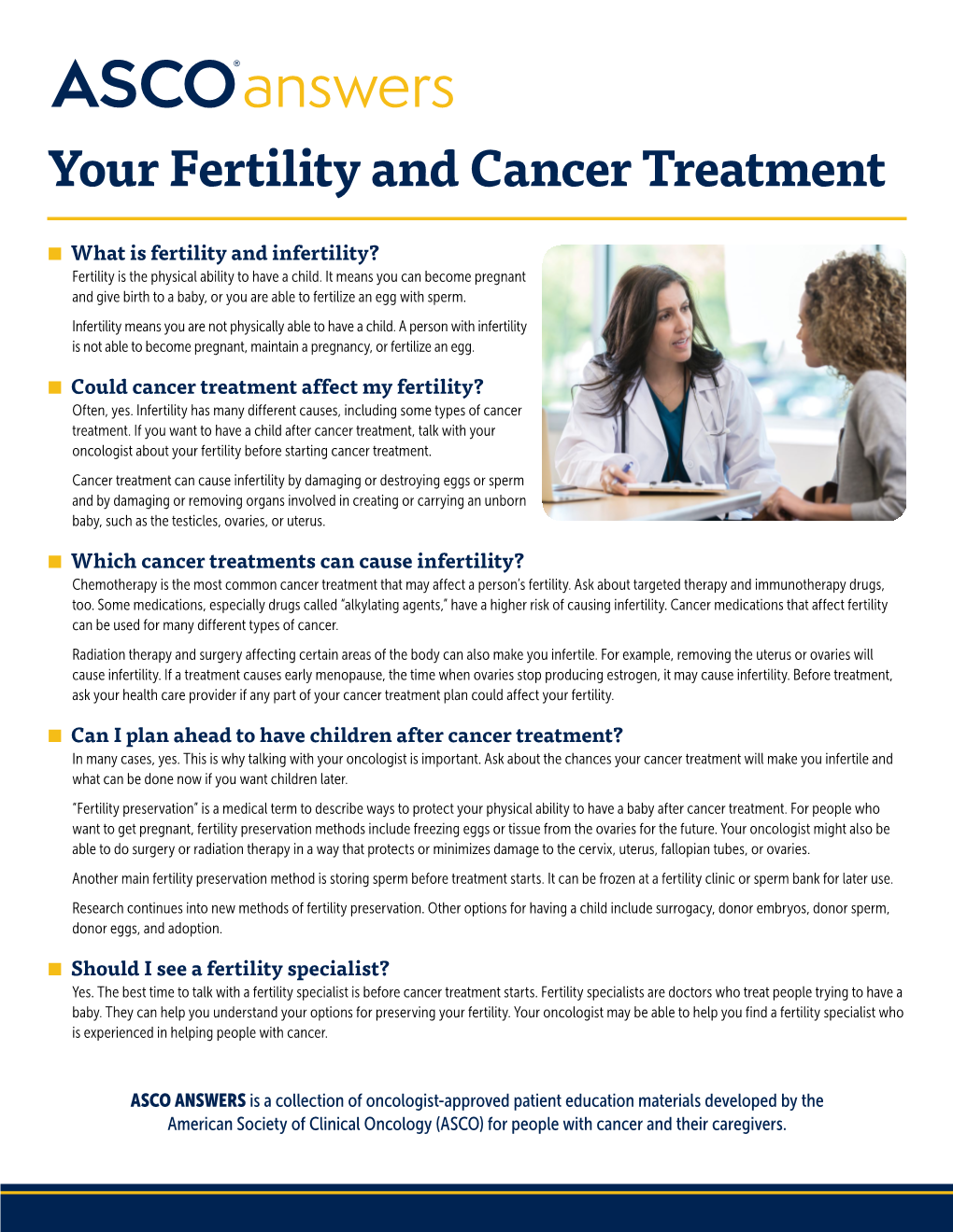 ASCO Answers: Your Fertility and Cancer Treatment