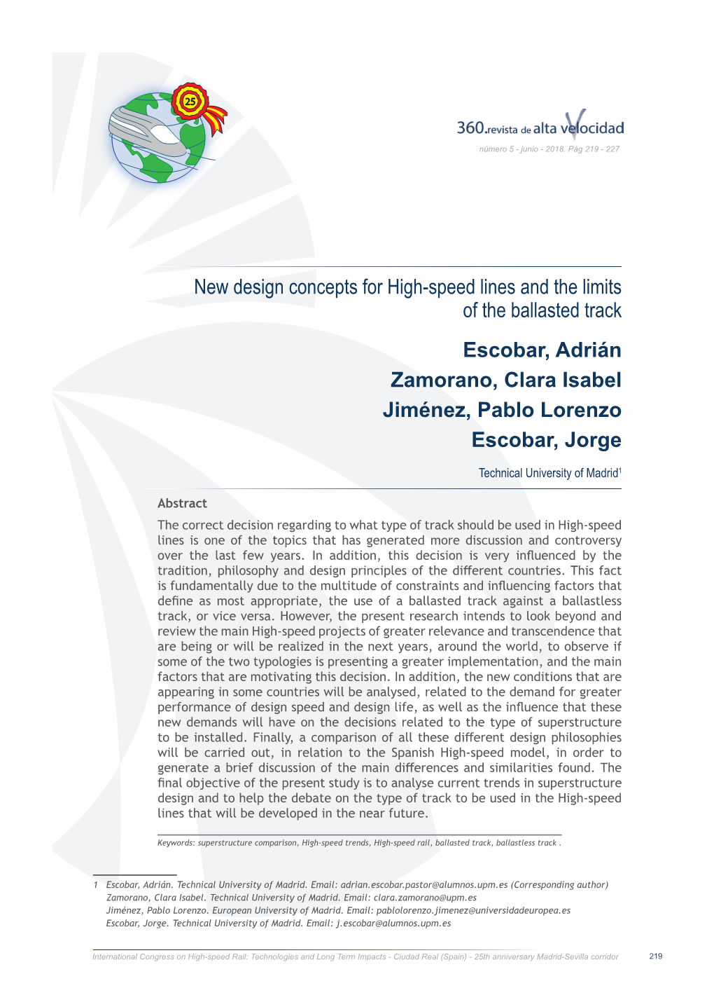 New Design Concepts for High-Speed Lines and the Limits of the Ballasted Track Escobar, Adrián Zamorano, Clara Isabel Jiménez, Pablo Lorenzo Escobar, Jorge