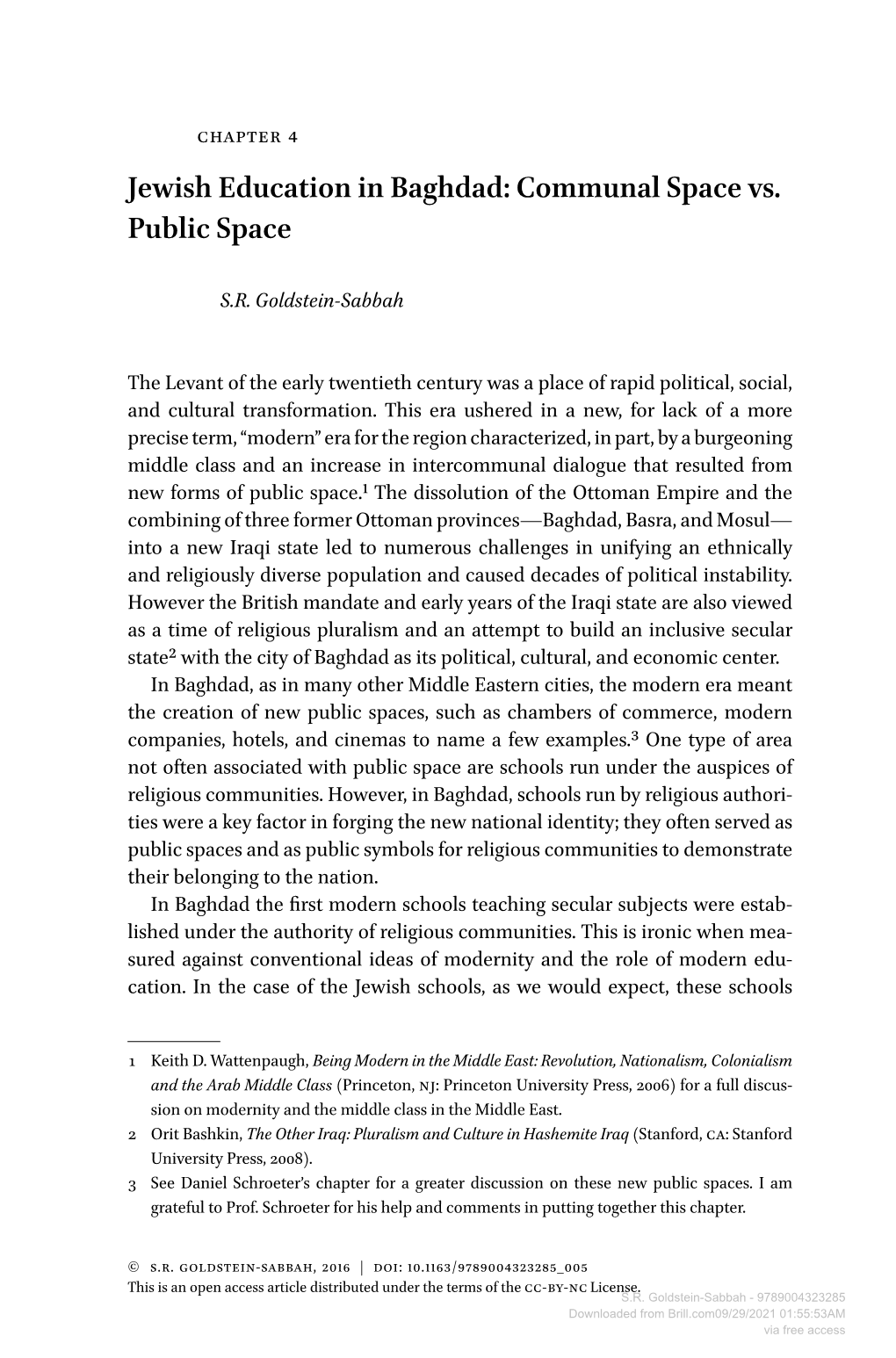 Jewish Education in Baghdad: Communal Space Vs. Public Space