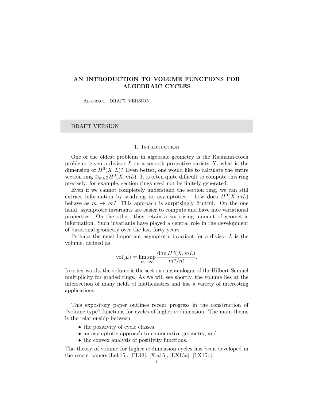 An Introduction to Volume Functions for Algebraic Cycles