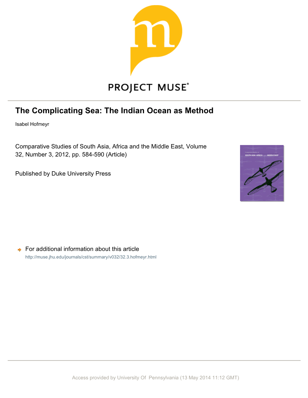 The Complicating Sea: the Indian Ocean As Method