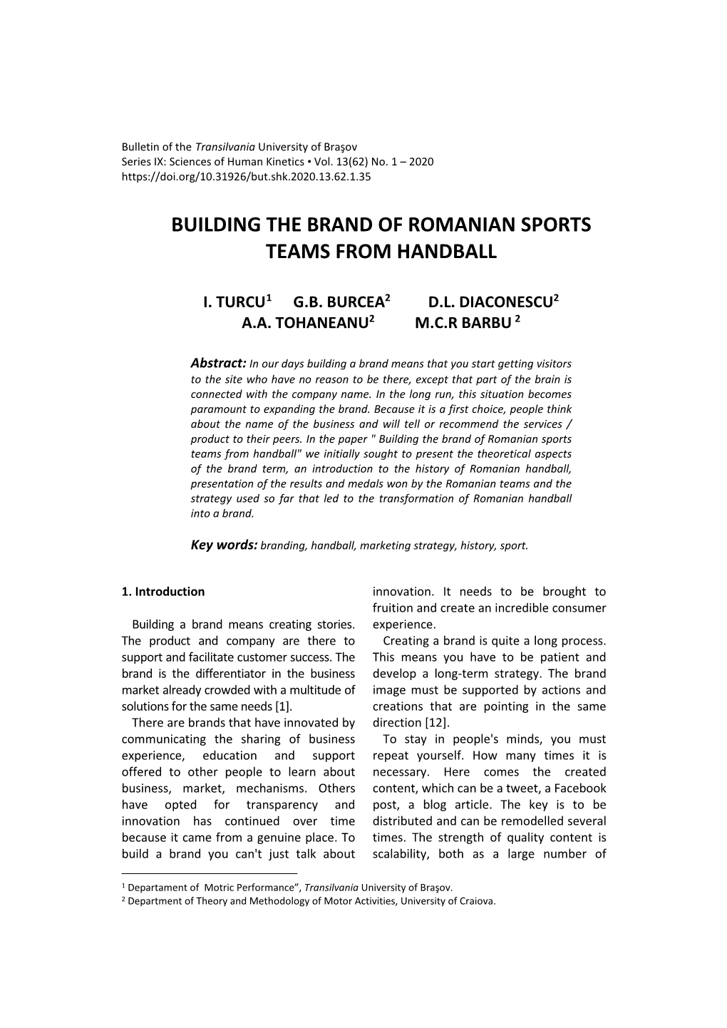 Building the Brand of Romanian Sports Teams from Handball