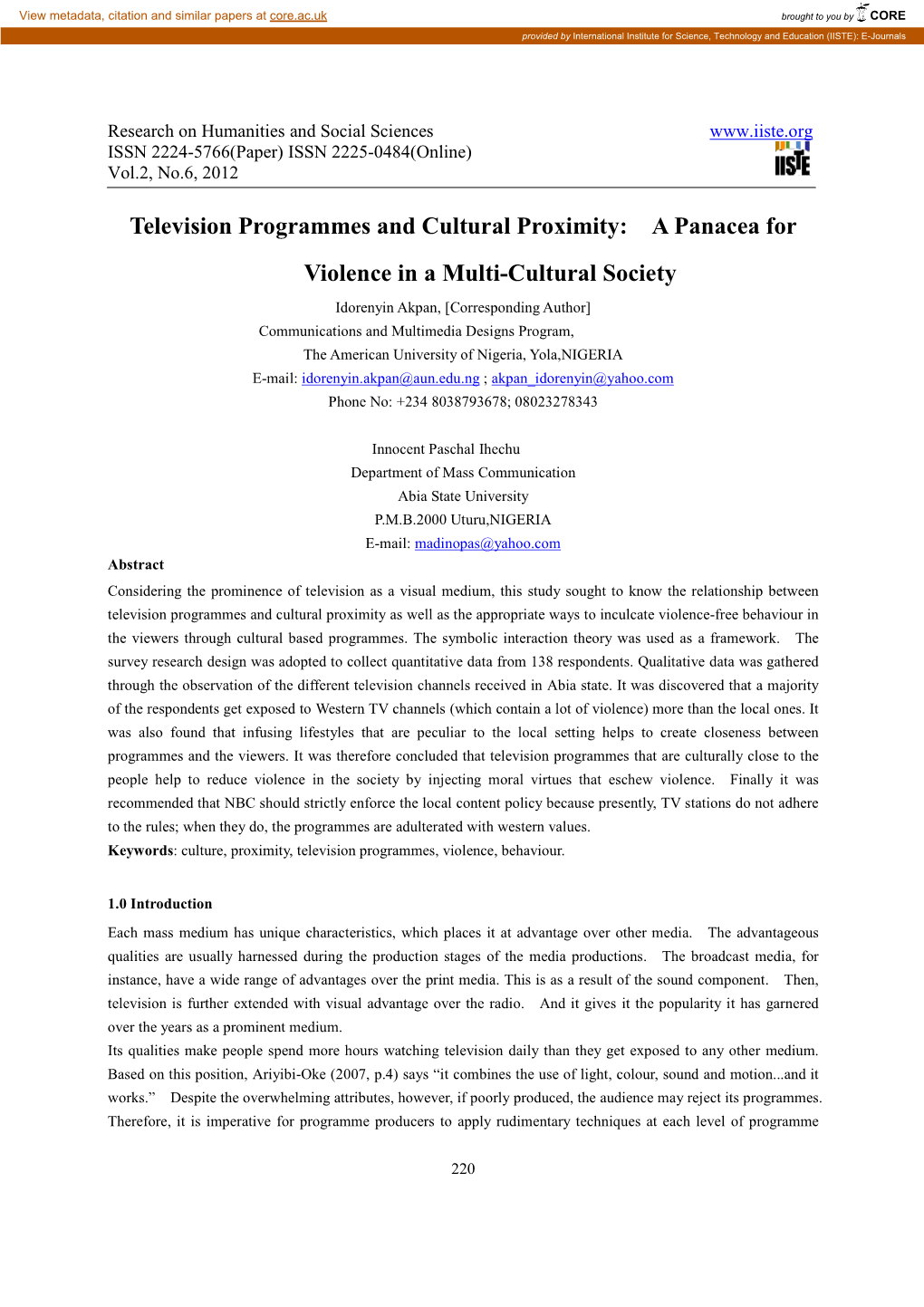 Television Programmes and Cultural Proximity