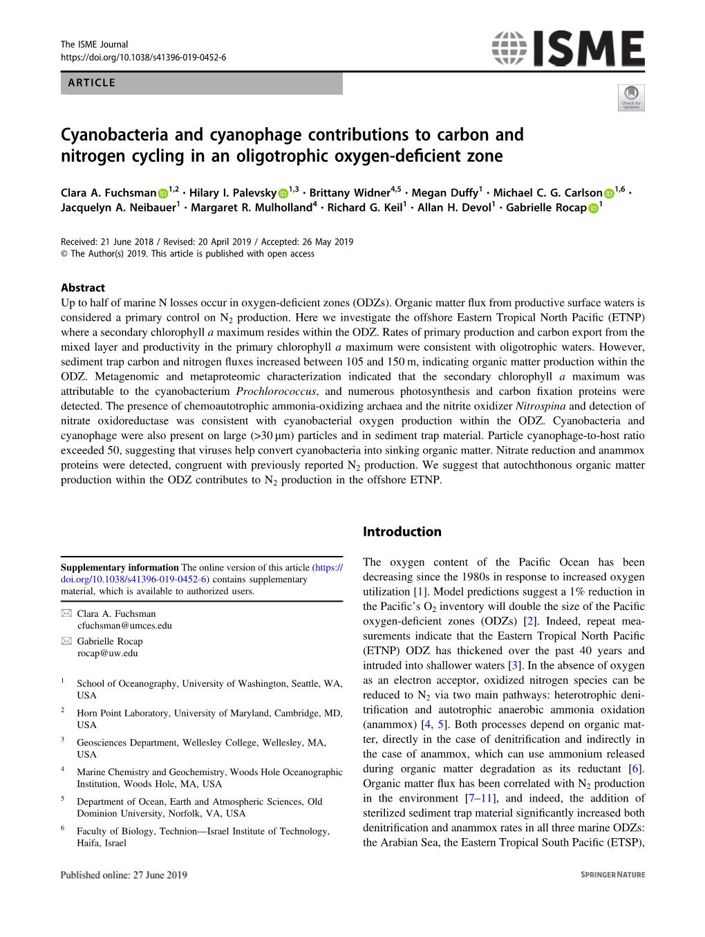 Cyanobacteria and Cyanophage Contributions to Carbon and Nitrogen Cycling in an Oligotrophic Oxygen-Deﬁcient Zone