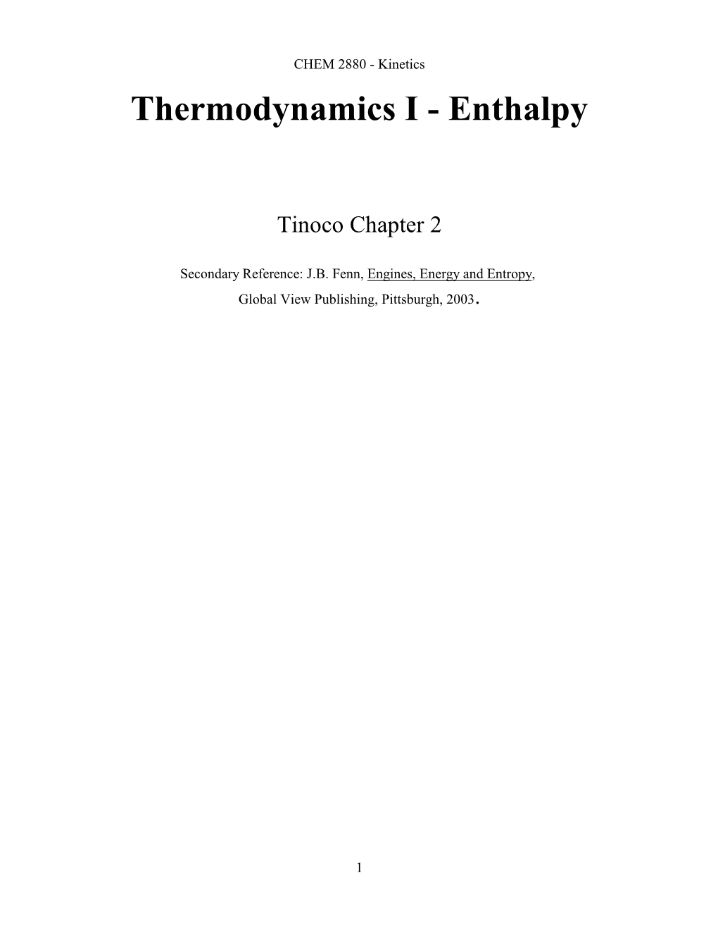 Thermodynamics I - Enthalpy