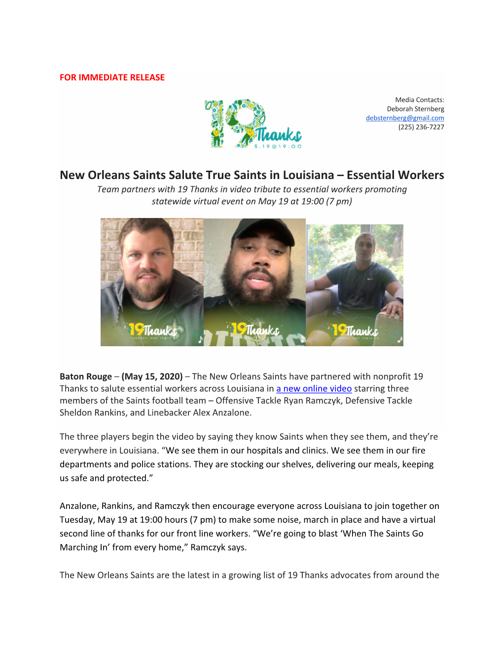 New Orleans Saints Salute True Saints in Louisiana – Essential