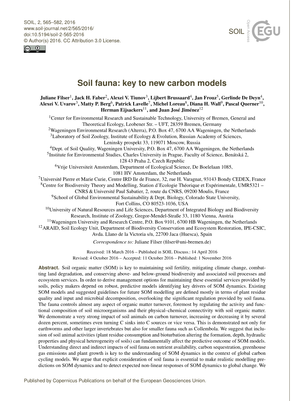 Soil Fauna: Key to New Carbon Models