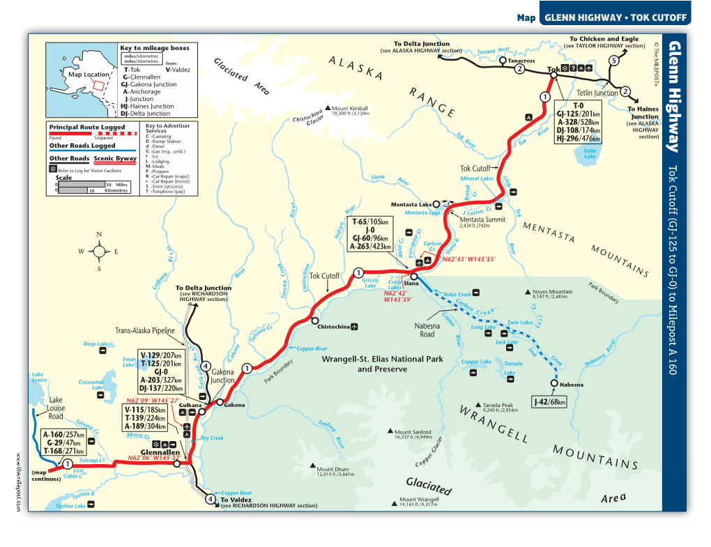 Glenn Highway Tok Cutoff (GJ-125 to GJ-0) to Milepost a 160