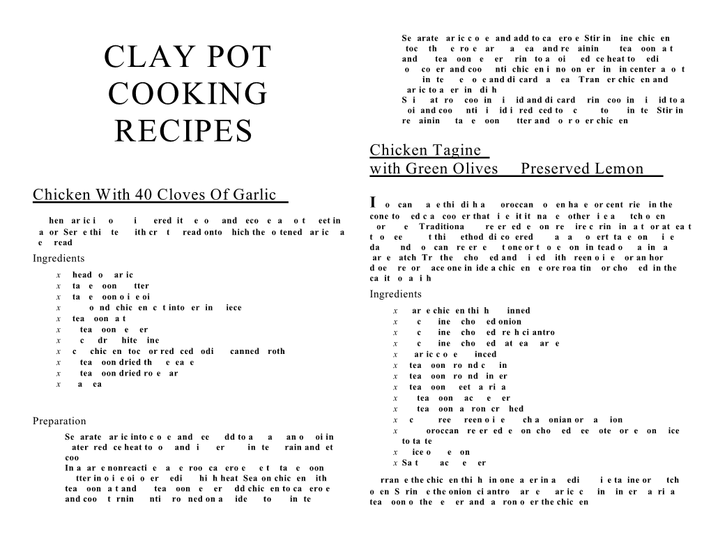 CLAY POT COOKING RECIPES Chicken with 40 Cloves of Garlic