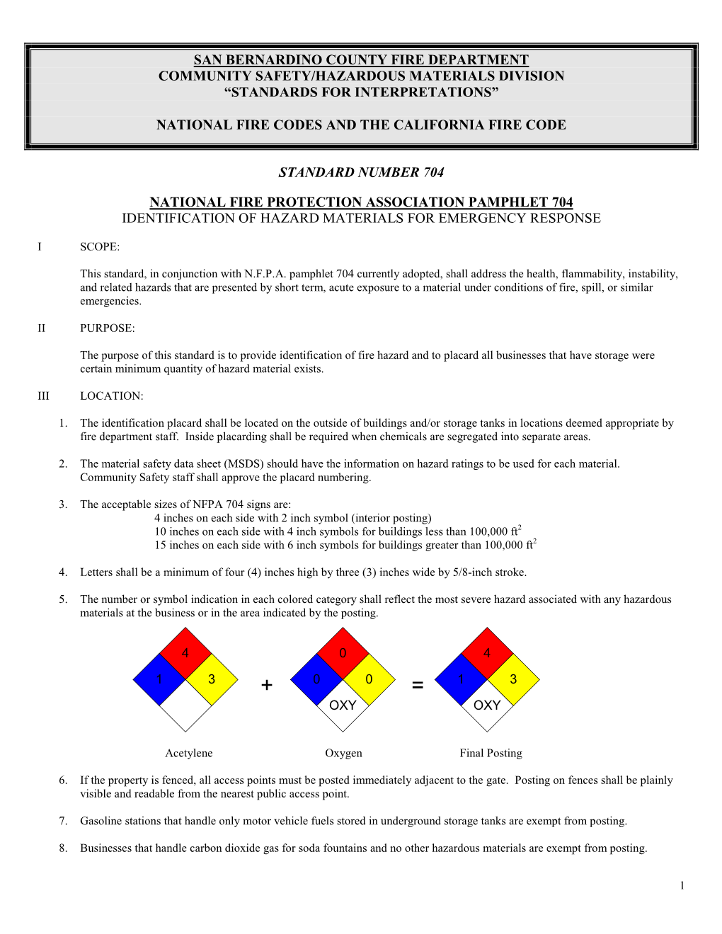 National Fire Protection Association Pamphlet 704 Identification of Hazard Materials for Emergency Response