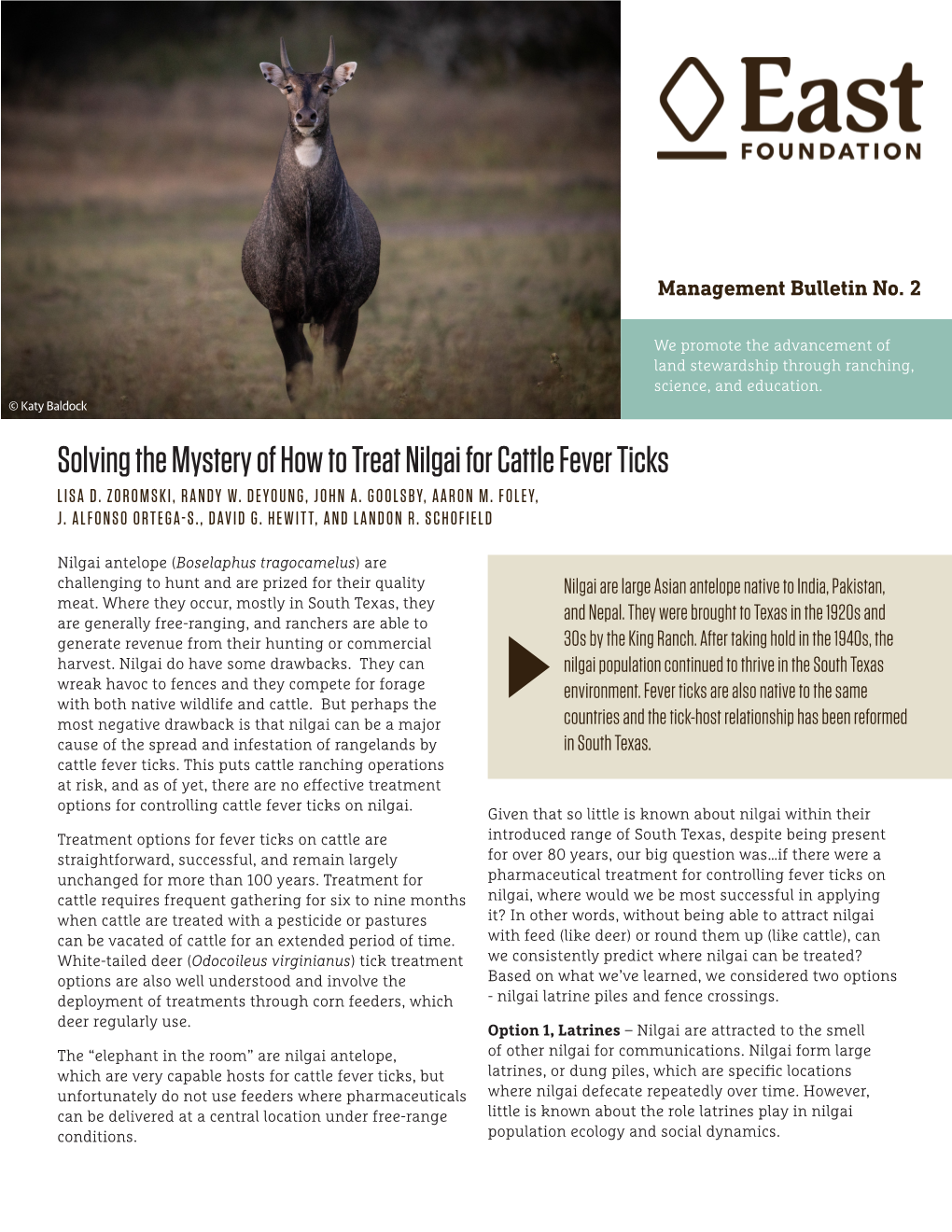 Solving the Mystery of How to Treat Nilgai for Cattle Fever Ticks LISA D