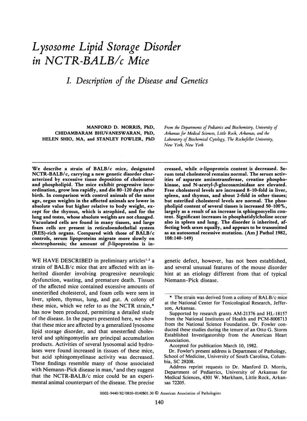 Lysosome Lipid Storage Disorder in NCTR-BALB/C Mice