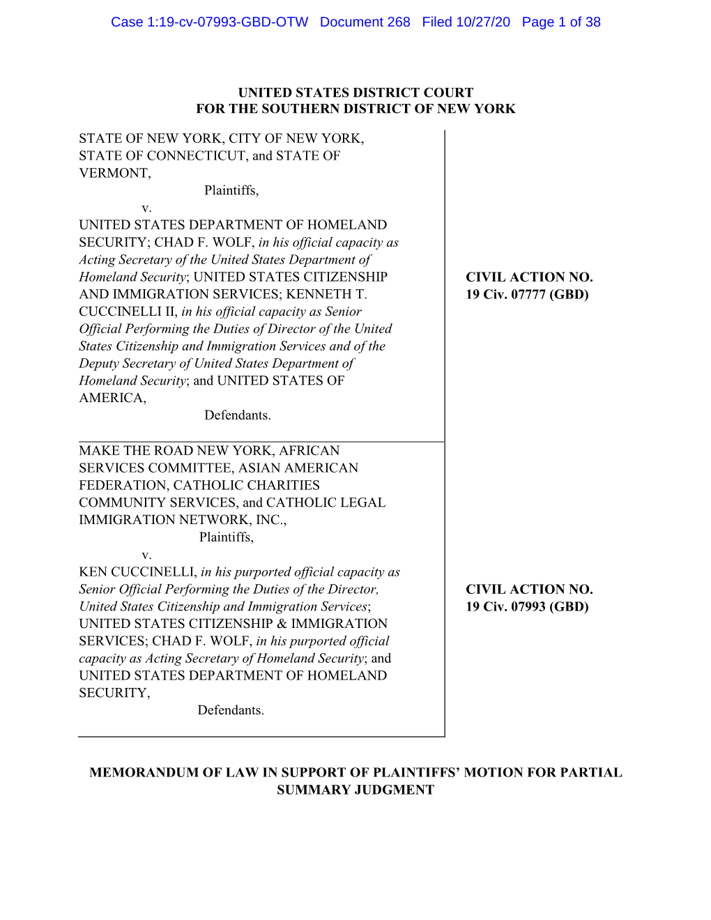 MOL ISO Motion for Partial SJ on FVRA Claims 2020.10.27.Pdf