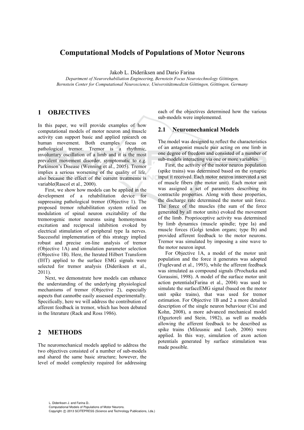 Computational Models of Populations of Motor Neurons