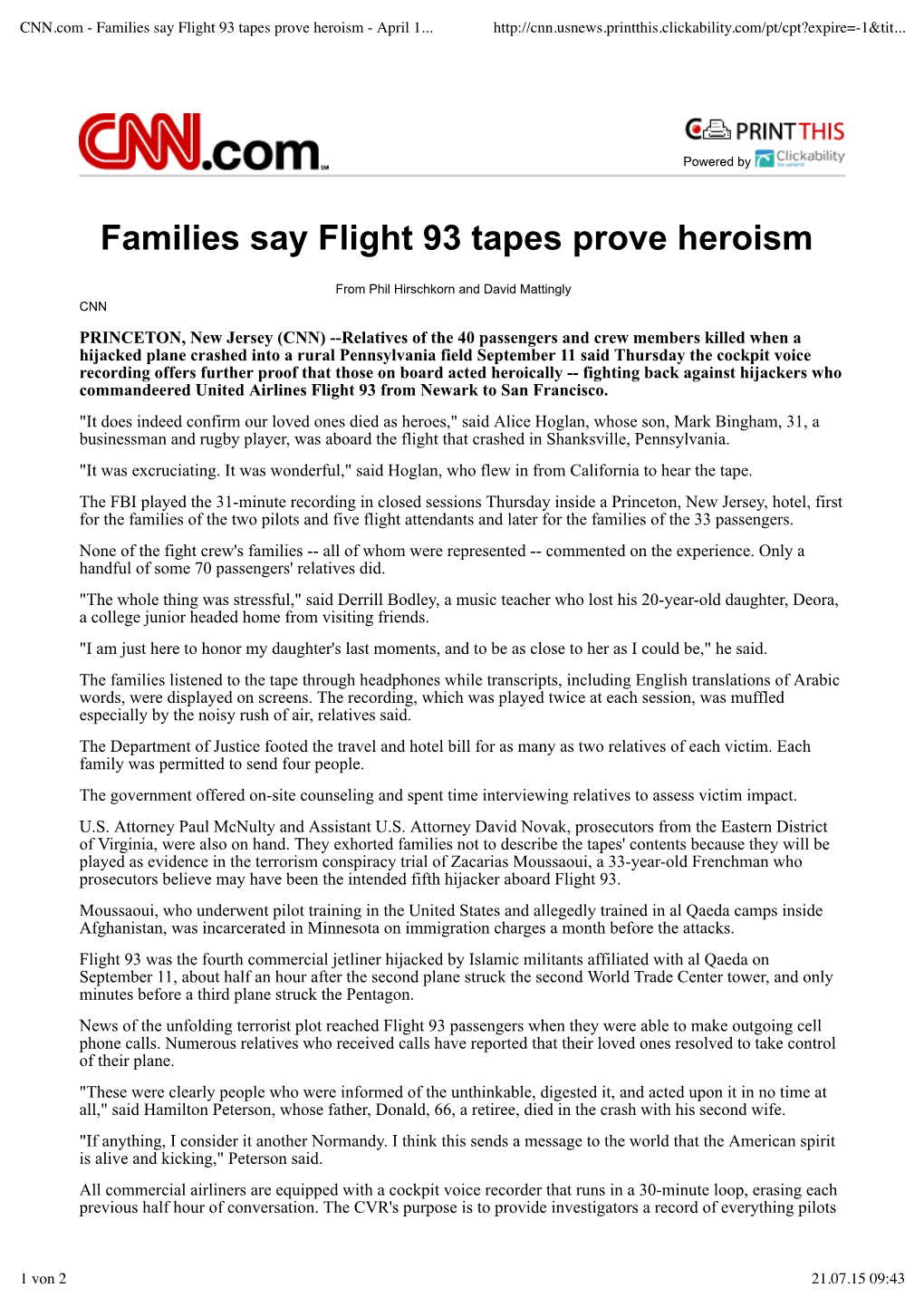 CNN.Com - Families Say Flight 93 Tapes Prove Heroism - April 1