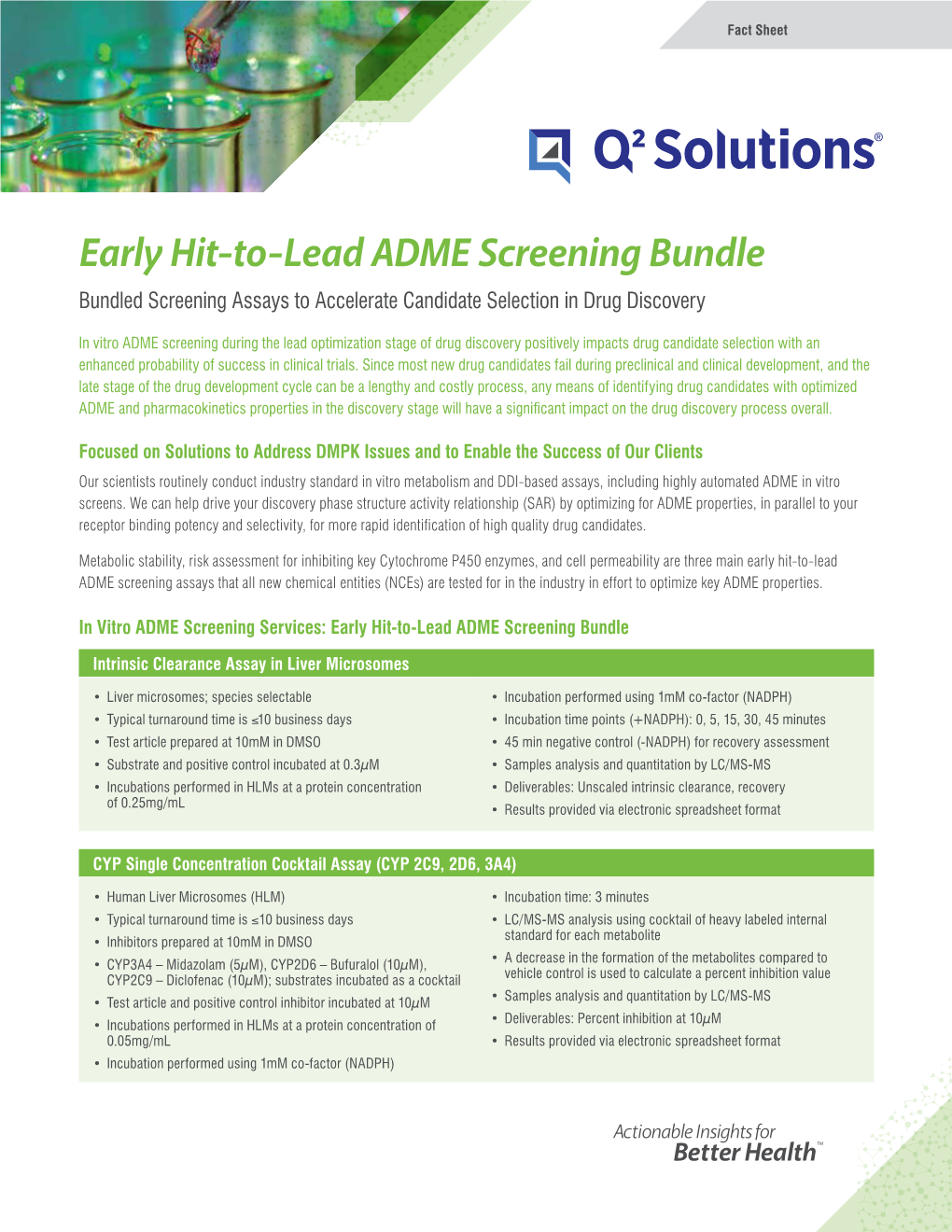 Early Hit-To-Lead ADME Screening Bundle Bundled Screening Assays to Accelerate Candidate Selection in Drug Discovery