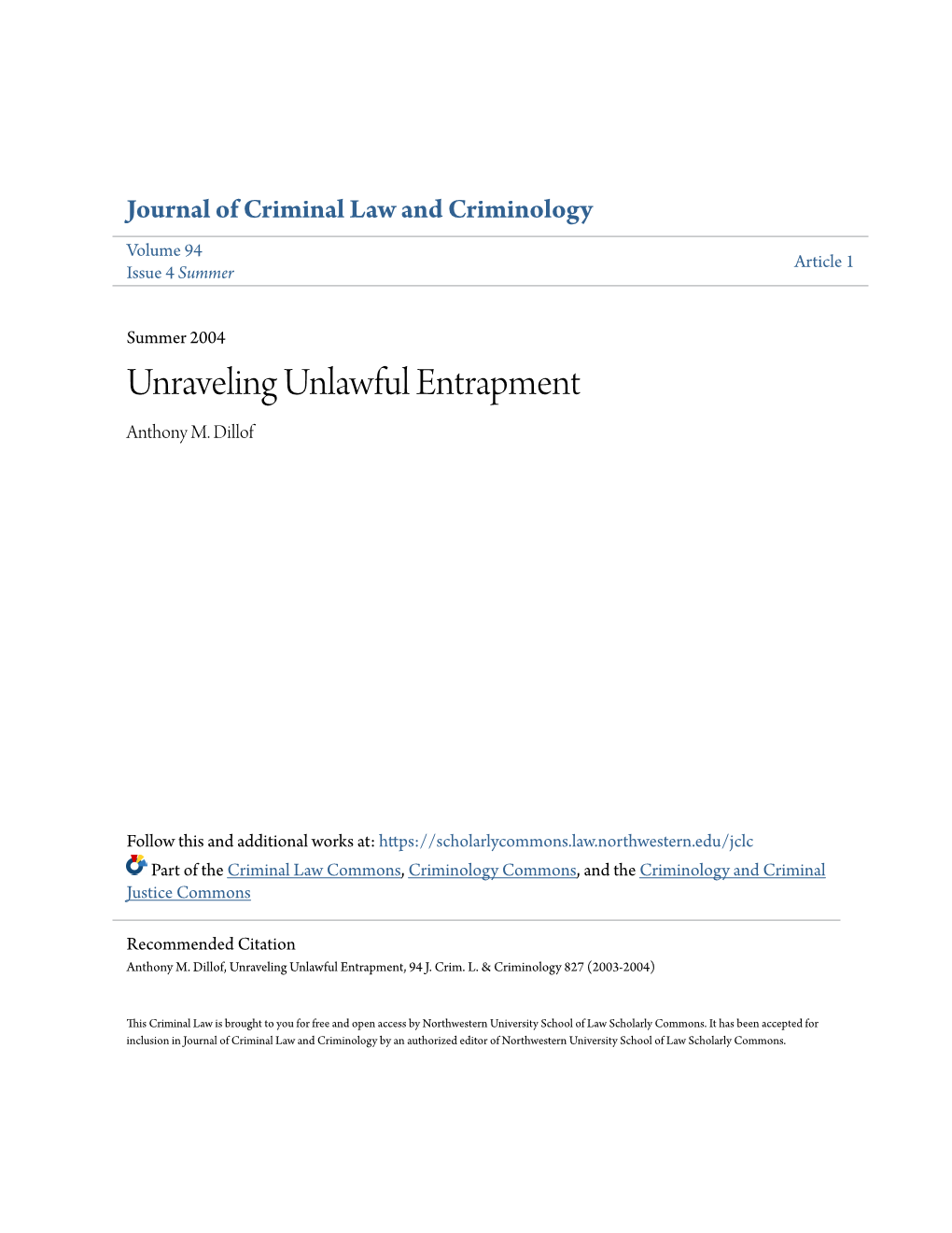 Unraveling Unlawful Entrapment Anthony M