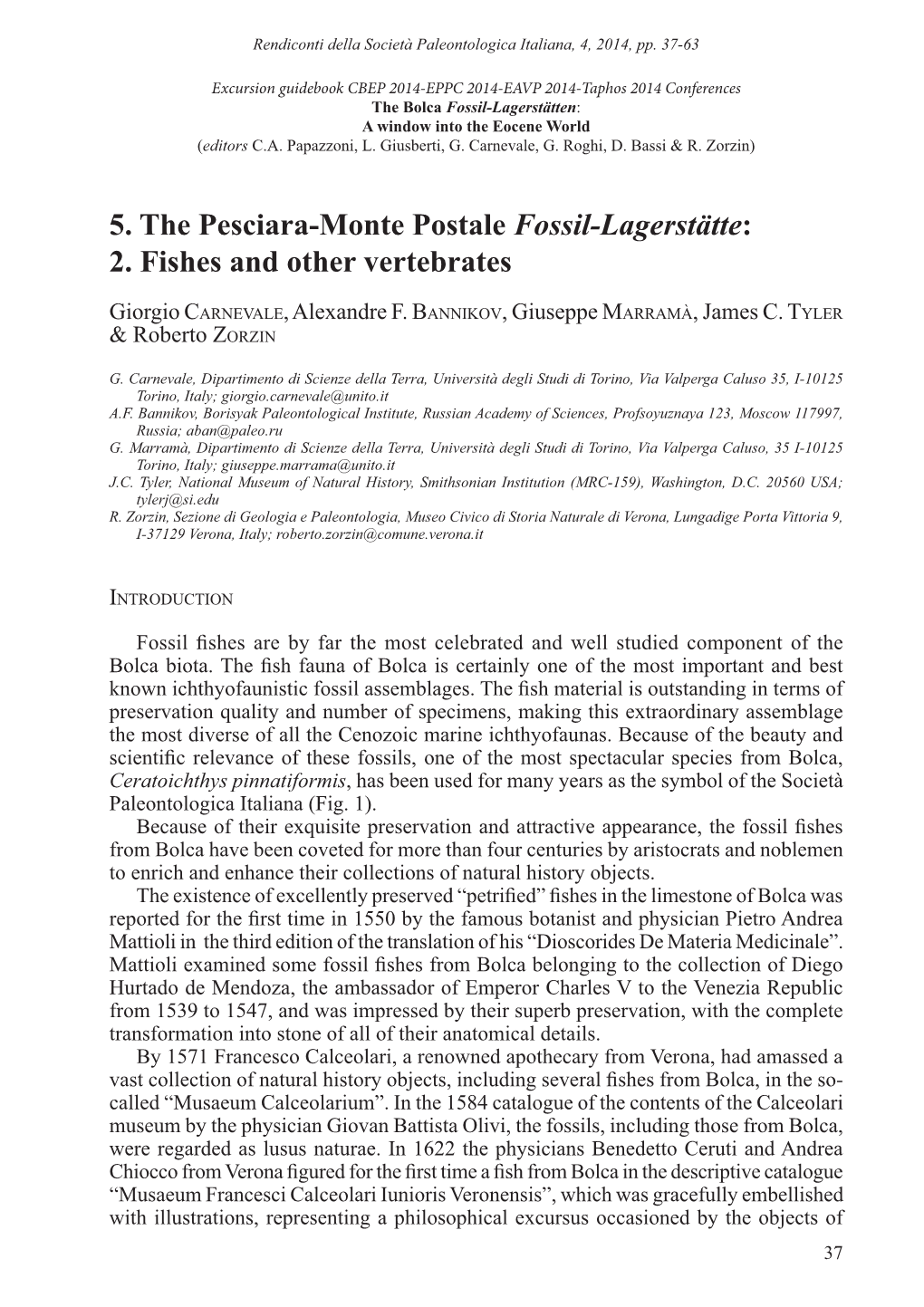 5. the Pesciara-Monte Postale Fossil-Lagerstätte: 2. Fishes and Other Vertebrates