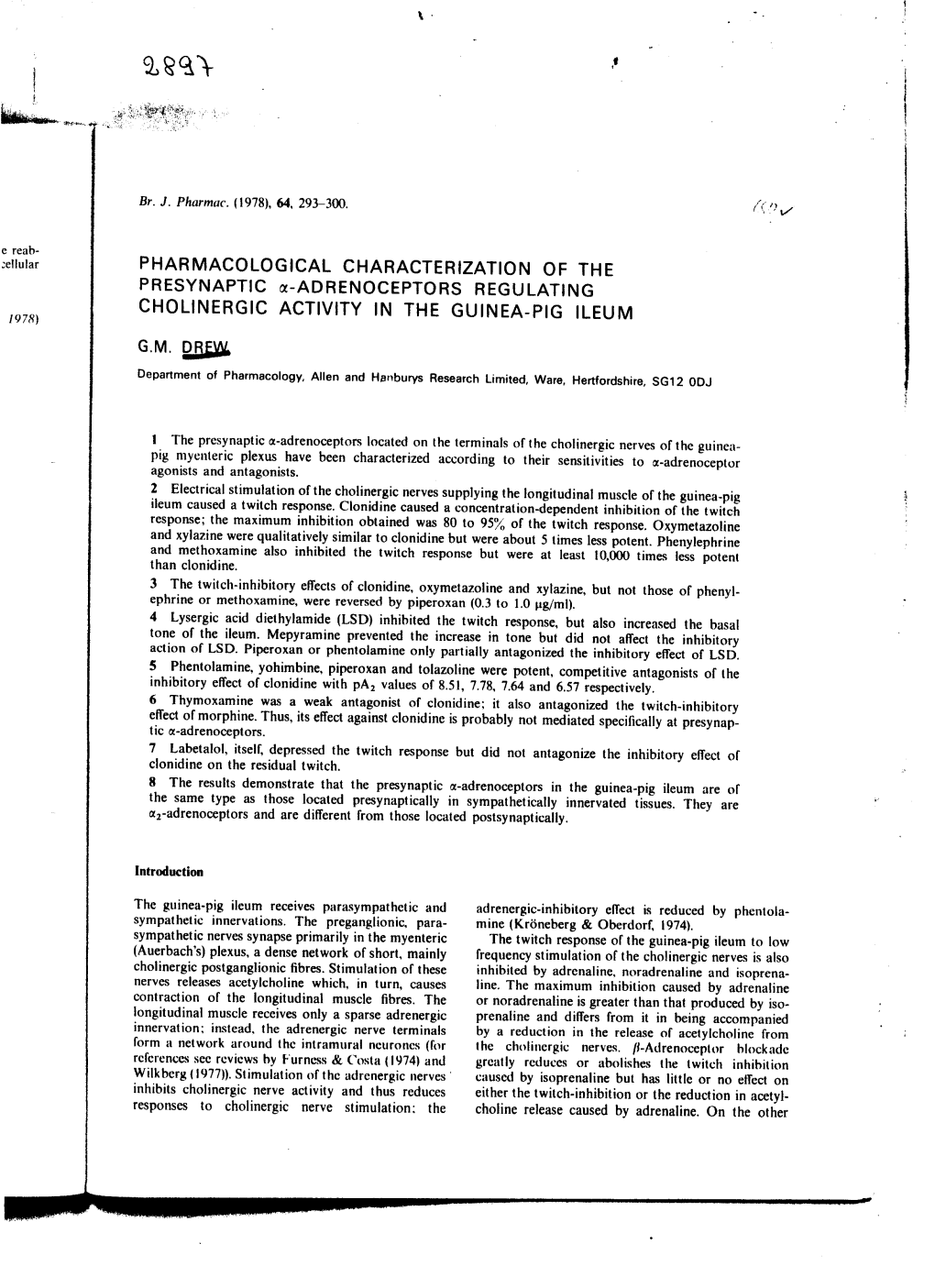 Adrenoceptors Regulating Cholinergic Activity in the Guinea-Pig Ileum 1978) G.M