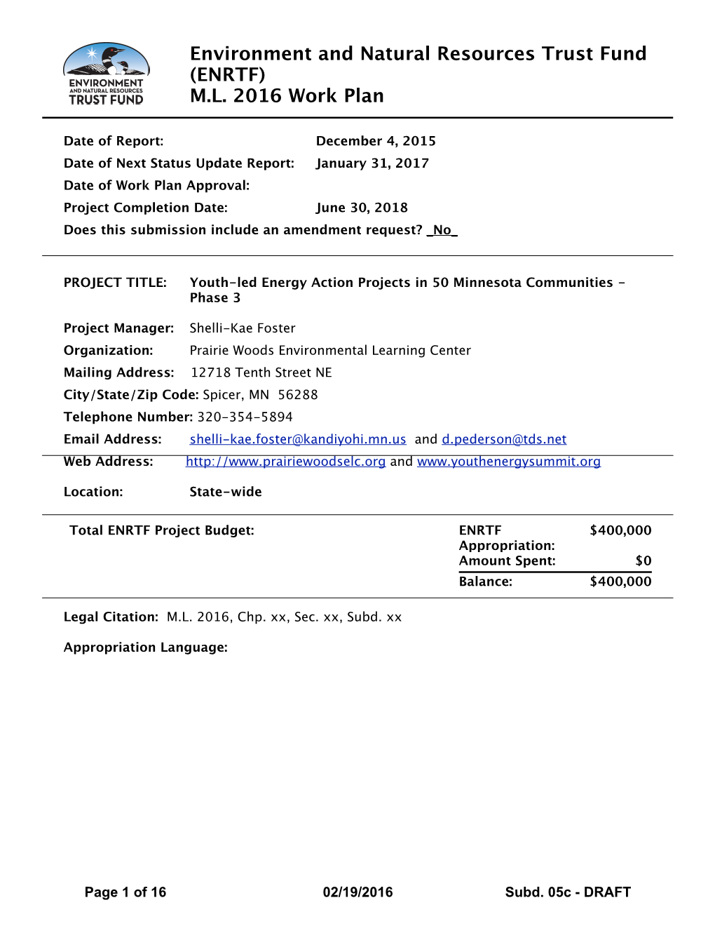 Environment and Natural Resources Trust Fund (ENRTF) M.L