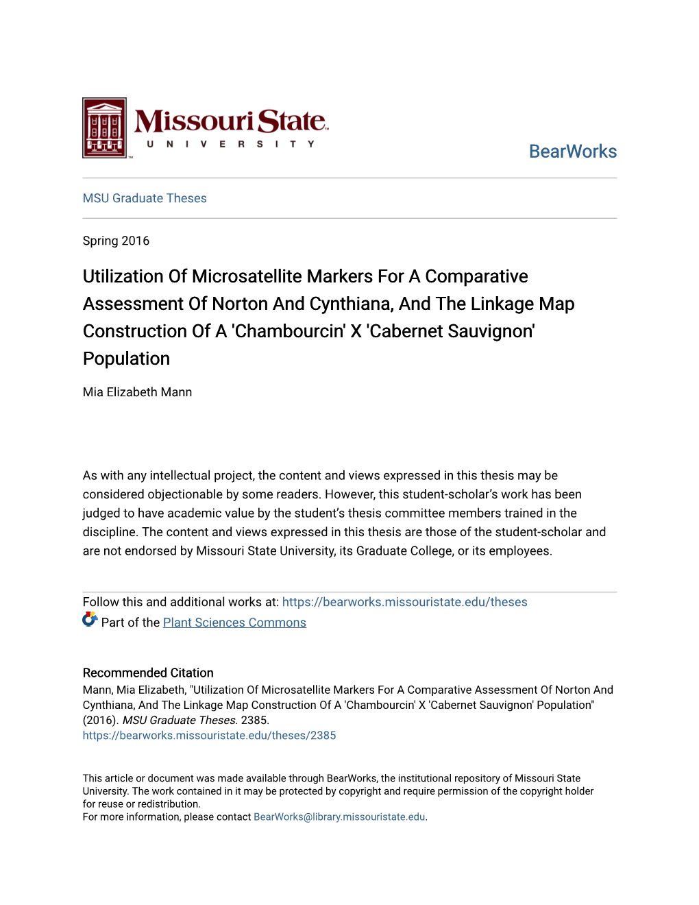 Utilization of Microsatellite Markers for a Comparative Assessment Of