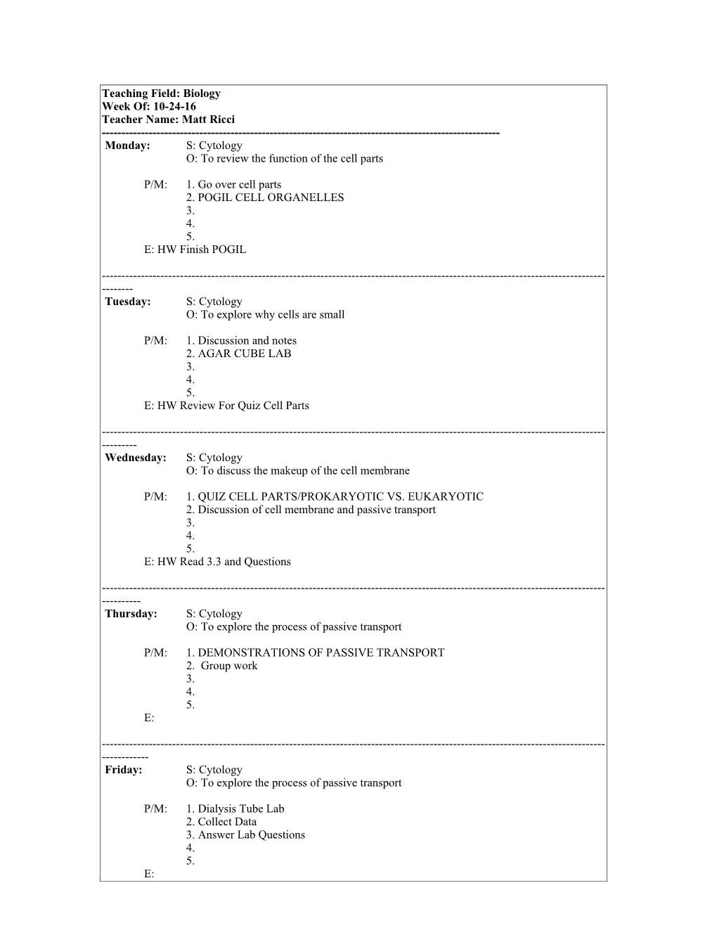 Chagrin Falls High School Lesson Plan Form