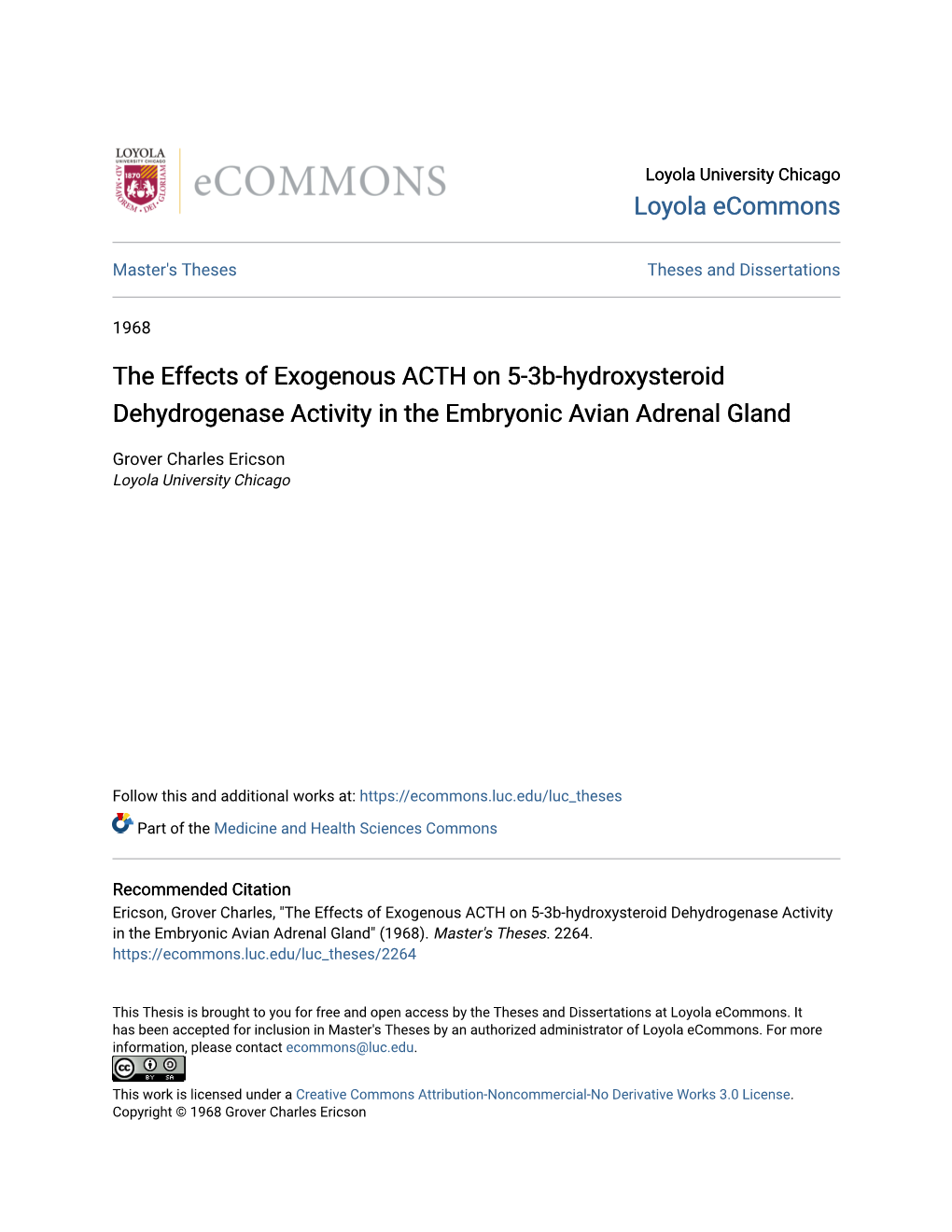 The Effects of Exogenous ACTH on 5-3B-Hydroxysteroid Dehydrogenase Activity in the Embryonic Avian Adrenal Gland