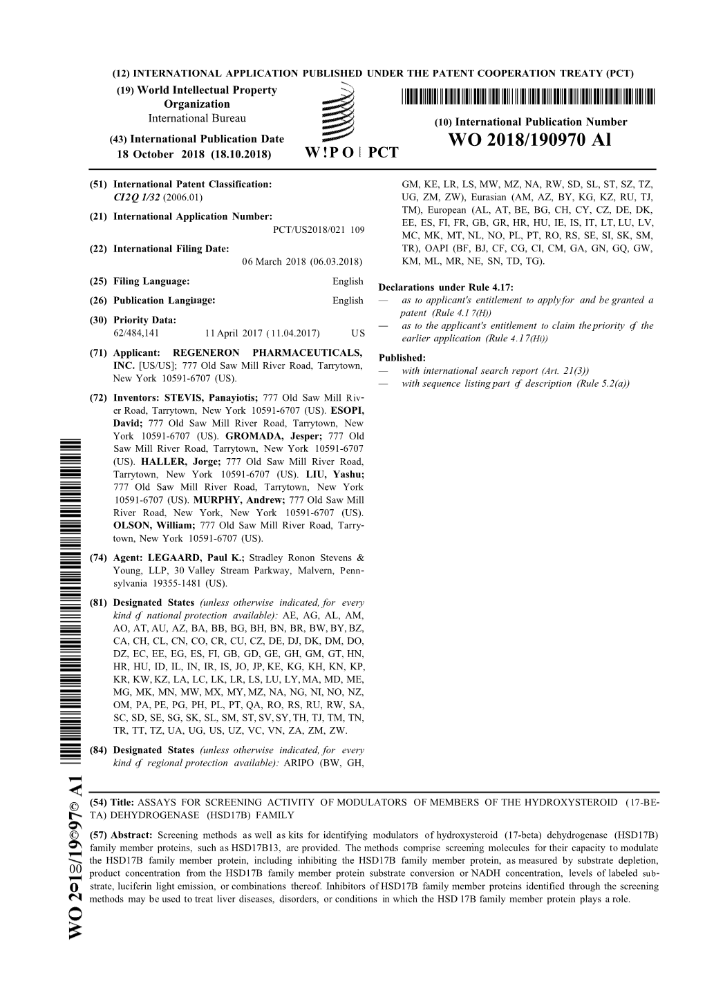 WO 2018/190970 Al 18 October 2018 (18.10.2018) W !P O PCT