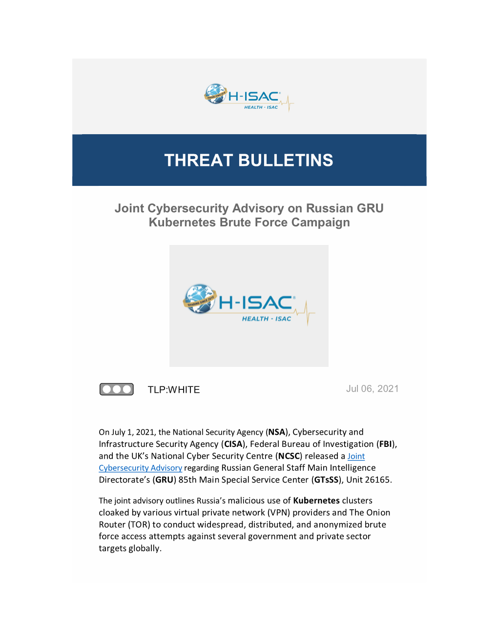 THREAT BULLETINS Joint Cybersecurity Advisory on Russian