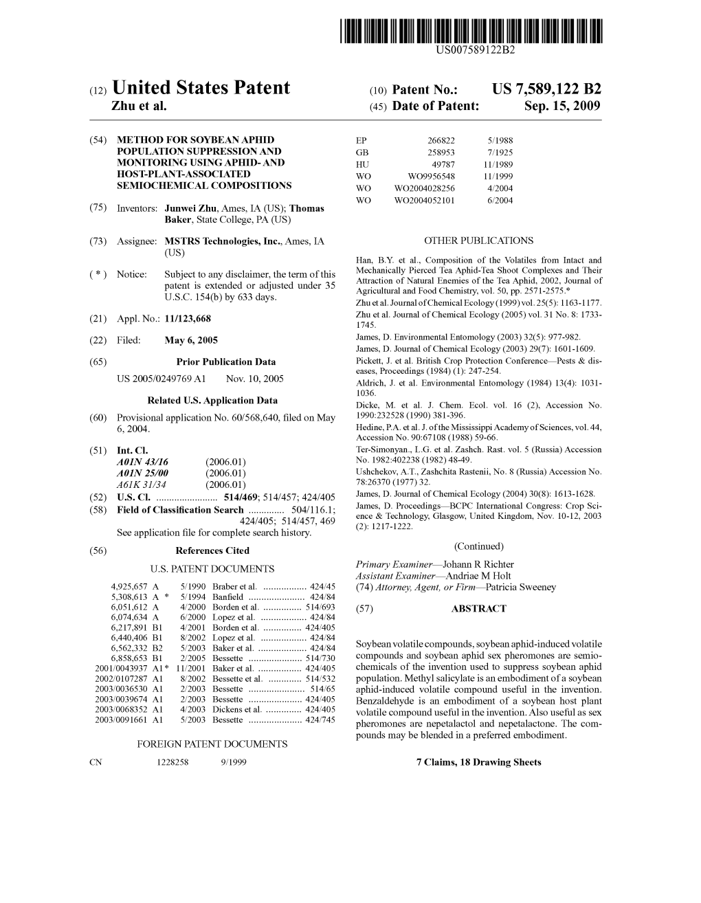 (12) United States Patent (10) Patent No.: US 7,589,122 B2 Zhu Et Al