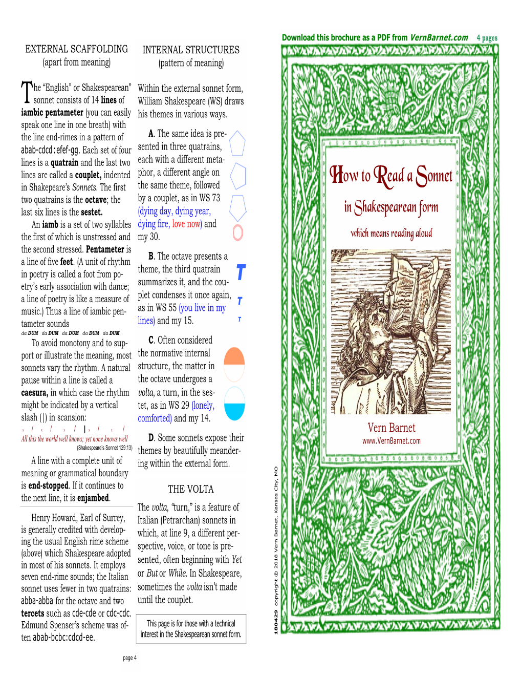 How to Read a Sonnet Two Quatrains Is the Octave; the by a Couplet, As in WS 73 Last Six Lines Is the Sestet