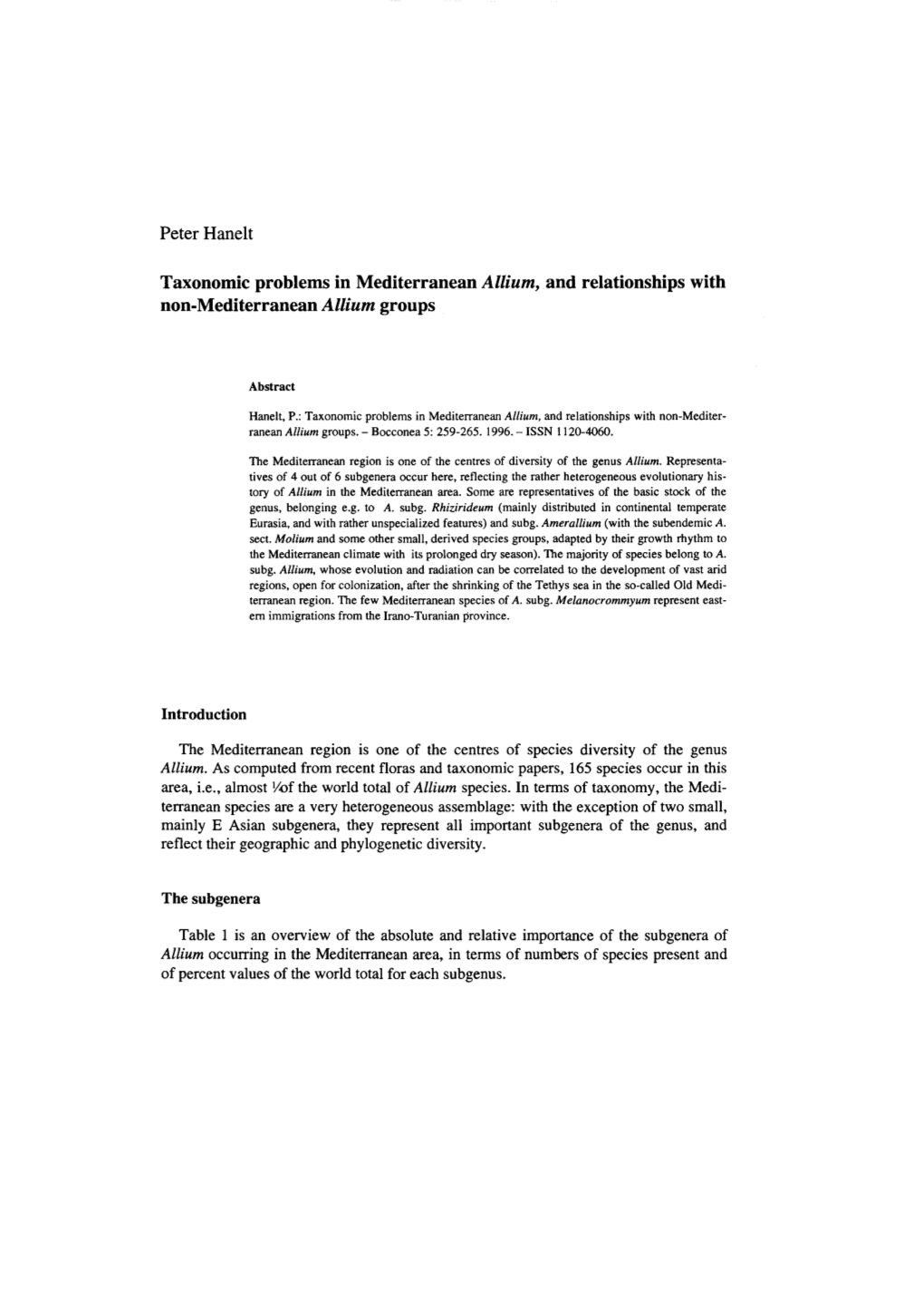 Taxonomic Problems in Mediterranean Allium, and Relationships with Non-Mediterranean Allium Groups